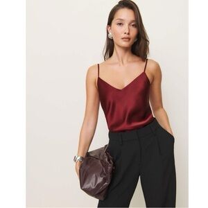Reformation Teddy Satin Cami Top Size XS Burgundy Wine Red Spaghetti Strap